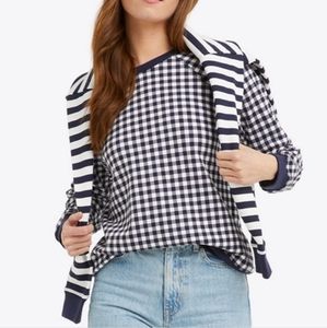 Draper James Navy Blue Gingham Plaid Sweater Pullover Women Size XL Extra Large